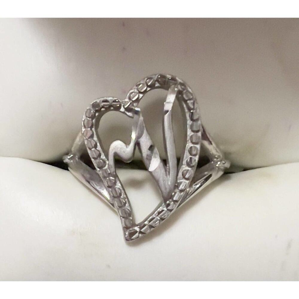 -Ring Avon “V” Sterling Silver Diamond Cut Initial Ring "V". One Size Fits(Many)